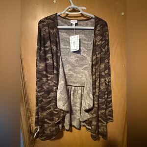 LuLaRoe Nannette XL Brown Camo Open Cardigan NWT